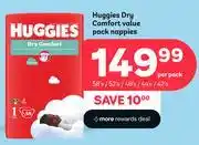 PEP Huggies Dry Comfort Value Pack Nappies-58's/52's/46's/44's/42's Per Pack offer