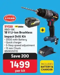 Makro RYOBI 18 V Li-ion Brushless Impact Drill Kit offer