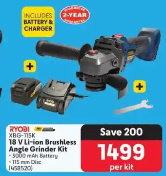 Makro RYOBI 18 V Li-ion Brushless Angle Grinder Kit offer