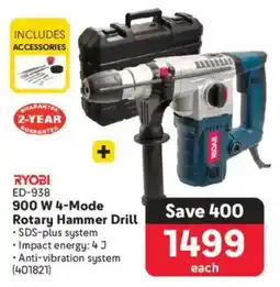 Makro RYOBI 900 W 4-Mode Rotary Hammer Drill offer