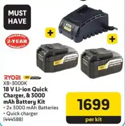 Makro RYOBI 18 V Li-ion Quick Charger, & 3000 mAh Battery Kit offer