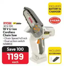 Makro RYOBI 18 V Li-ion Cordless Chain Saw offer