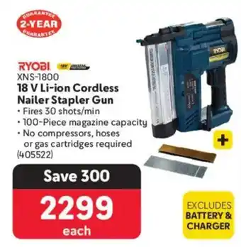 Makro RYOBI 18 V Li-ion Cordless Nailer Stapler Gun offer
