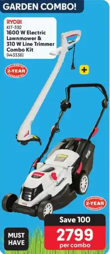 Makro RYOBI 1600 W Electric Lawnmower & 310 W Line Trimmer Combo Kit offer