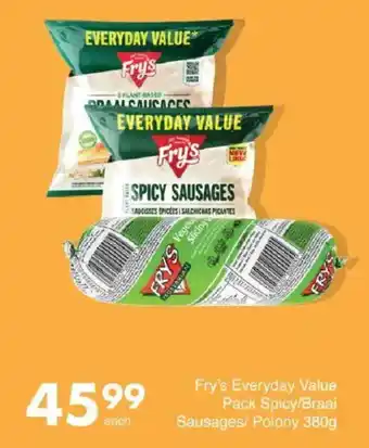 Save Hyper Fry's Everyday Value Pack Spicy/ Braai Sausages/ Polony offer