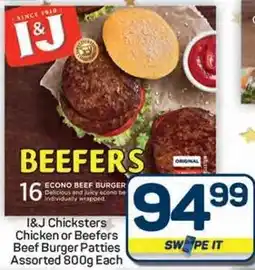 Pick n Pay Hypermarket I&J Chicksters Chicken or Beefers Beef Burger Patties Assorted offer