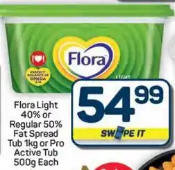 Pick n Pay Hypermarket Flora Light 40% or Regular 50% Fat Spread Tub or Pro Active Tub offer