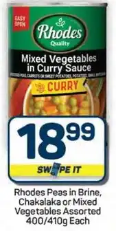 Pick n Pay Hypermarket Rhodes Peas in Brine, Chakalaka or Mixed Vegetables Assorted offer