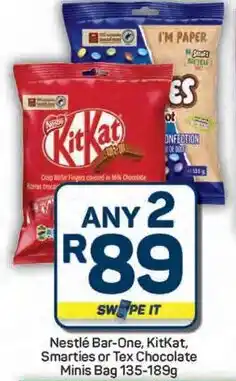 Pick n Pay Hypermarket Nestlé Bar-One, KitKat, Smarties or Tex Chocolate Minis Bag offer