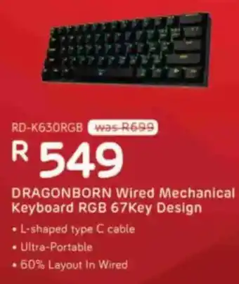 Computer Mania Redragon DRAGONBORN Wired Mechanical Keyboard RGB 67Key Design offer