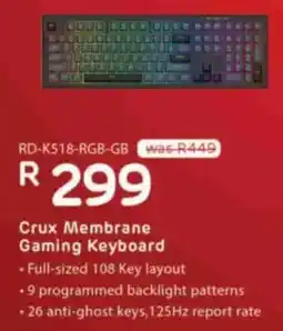Computer Mania Redragon Crux Membrane Gaming Keyboard offer