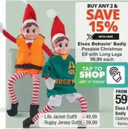 Checkers Hyper Elves Behavin' Badly Posable Christmas Elf with Long Legs offer