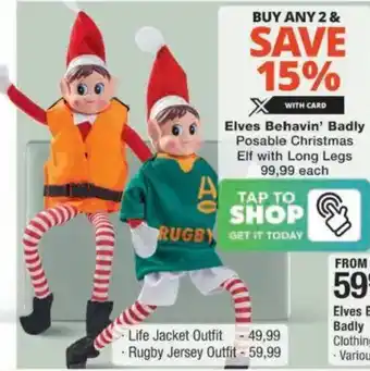 Checkers Hyper Elves Behavin' Badly Posable Christmas Elf with Long Legs offer