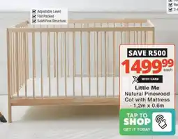 Checkers Hyper Little Me Natural Pinewood Cot with Mattress offer