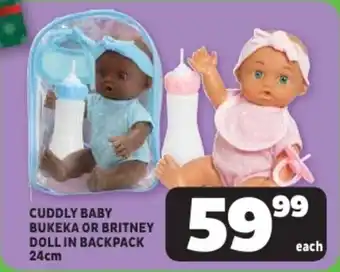 Usave Cuddly baby bukeka or britney doll in backpack offer