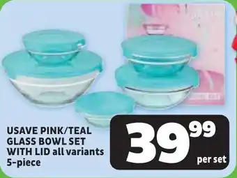 Usave Usave pink/ teal glass bowl set with lid offer