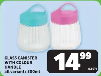 Usave Glass canister with colour handle offer