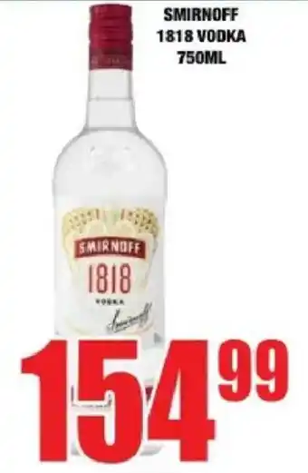Boxer Liquors Smirnoff 1818 vodka offer