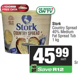 Spar Stork Country Spread 40% Medium Fat Spread Tub offer