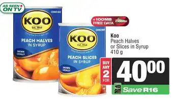 Spar Koo Peach Halves or Slices in Syrup offer