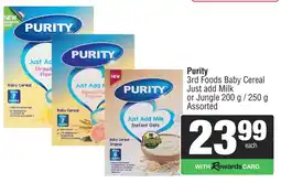 Spar Purity 3rd Foods Baby Cereal Just add Milk or Jungle Assorted offer