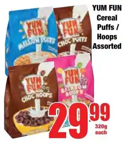 Boxer Superstores YUM FUN Cereal Puffs/ Hoops Assorted offer
