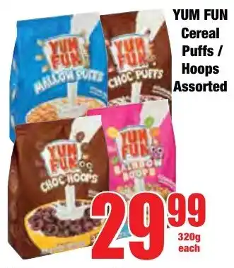 Boxer Superstores YUM FUN Cereal Puffs/ Hoops Assorted offer