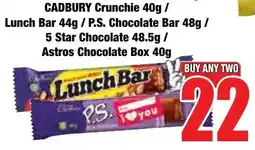 Boxer Superstores CADBURY Crunchie/ Lunch Bar/ P.S. Chocolate Bar/ 5 Star Chocolate/ Astros Chocolate Box offer