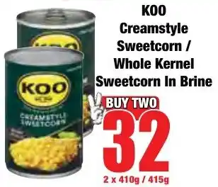 Boxer Superstores KOO Creamstyle Sweetcorn/ Whole Kernel Sweetcorn In Brine offer