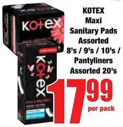 Boxer Superstores KOTEX Maxi Sanitary Pads Assorted/ Pantyliners Assorted offer