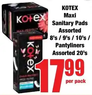 Boxer Superstores KOTEX Maxi Sanitary Pads Assorted/ Pantyliners Assorted offer