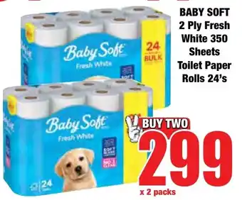 Boxer Superstores BABY SOFT 2 Ply Fresh White 350 Sheets Toilet Paper Rolls offer