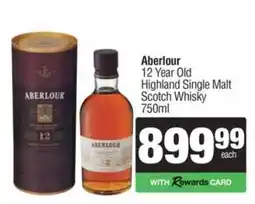Spar Tops Aberlour 12 Year Old Highland Single Malt Scotch Whisky 750ml offer
