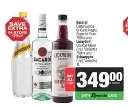 Spar Tops Bacardi, Luckybird, Schweppes Combo offer
