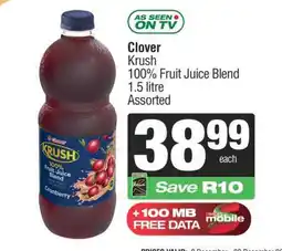 Spar Clover Krush 100 Fruit Juice Blend offer