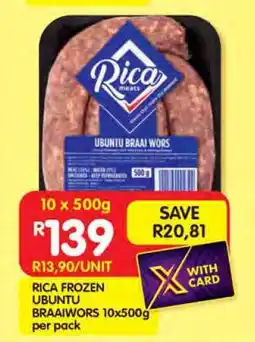 Shoprite RICA FROZEN UBUNTU BRAAIWORS 10x500g offer