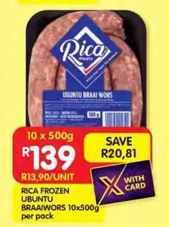 Shoprite RICA FROZEN UBUNTU BRAAIWORS 10x500g offer