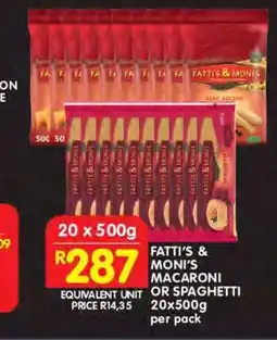 Shoprite Fatti's & Moni's Macaroni or Spaghetti 20x500g offer