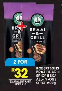 Shoprite ROBERTSONS BRAAI & GRILL SPICY BBQ/ALL-IN-ONE SPICE 200g offer