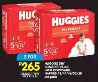 Shoprite HUGGIES DRY COMFORT VALUE PACK DISPOSABLE NAPPIES 42/44/46/52/58 per pack offer