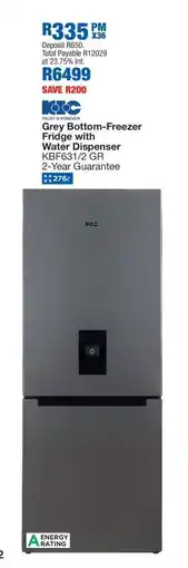 OK Furniture Grey Bottom-Freezer Fridge with Water Dispenser offer