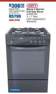 OK Furniture DEFY Black 4-Burner Full Gas Stove offer