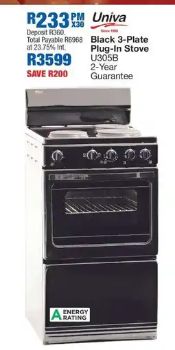 OK Furniture Univa Black 3-Plate Plug-In Stove UJ305B offer