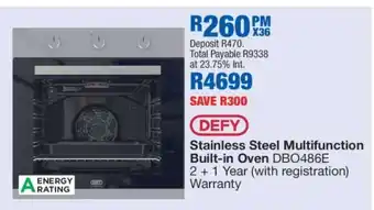 OK Furniture DEFY Stainless Steel Multifunction Built-in Oven DBO486E offer