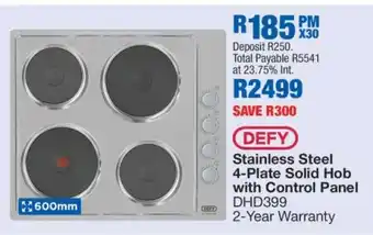 OK Furniture DEFY Stainless Steel 4-Plate Solid Hob with Control Panel offer