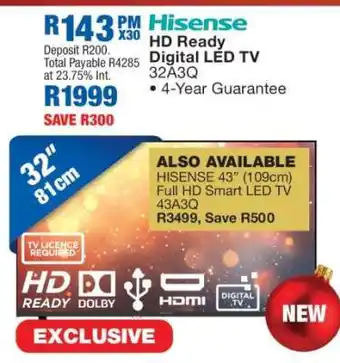 OK Furniture Hisense HD Ready Digital LED TV 32A3Q offer