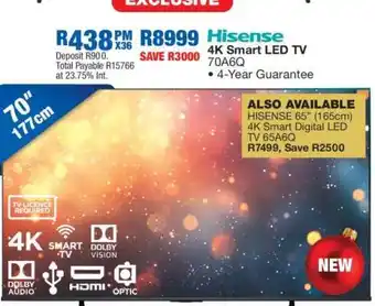 OK Furniture Hisense 4K Smart LED TV 70A6Q offer