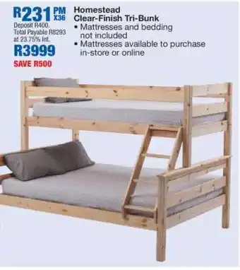 OK Furniture Homestead Clear-Finish Tri-Bunk offer