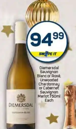 Pick n Pay Diemersdal Sauvignon Blanc or Rosé, Unwooded Chardonnay or Cabernet Sauvignon Merlot 750ml offer