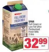 Spar Spar Full Cream Or Low Fat Ultra Pasteurised Fresh Milk-2Ltr Each offer